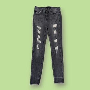 Kancan Skinny Jeans Womens 27 Mid Rise Ankle Distressed Stretchy Raw Hem‎ Gray